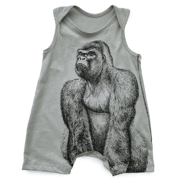 Grey Sleeveless Romper with Gorilla Print