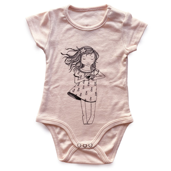 Blush Pink bodysuit onesie with Girl print
