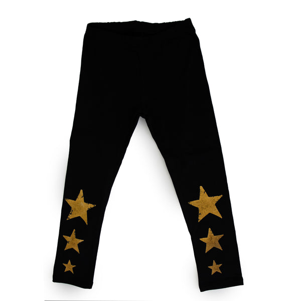Black kids Leggings with Gold stars print - No Biggie