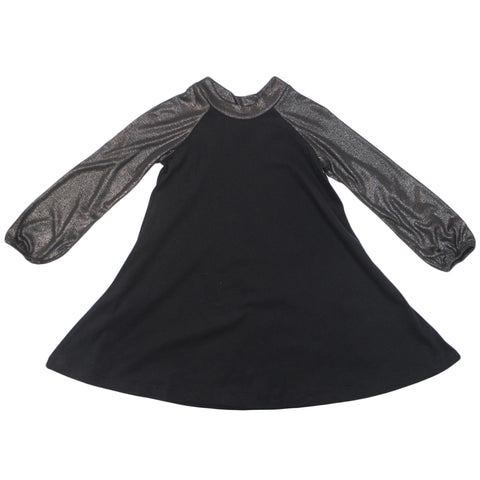 Black twirly Dress with shiny sleeves