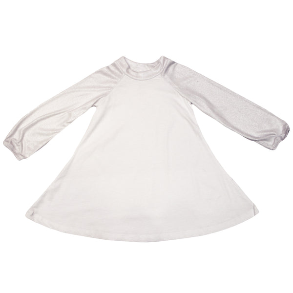 White twirly Dress with shiny sleeves