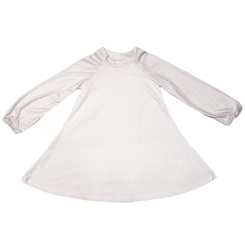 White twirly Dress with shiny sleeves