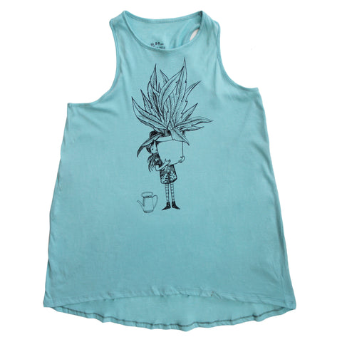 Aqua Tunic with Plant Girl print