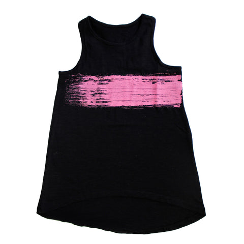 Black Summer Tunic- Dress with Pink brush stroke