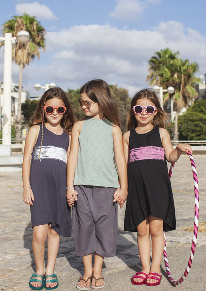 Black Summer Tunic- Dress with Pink brush stroke