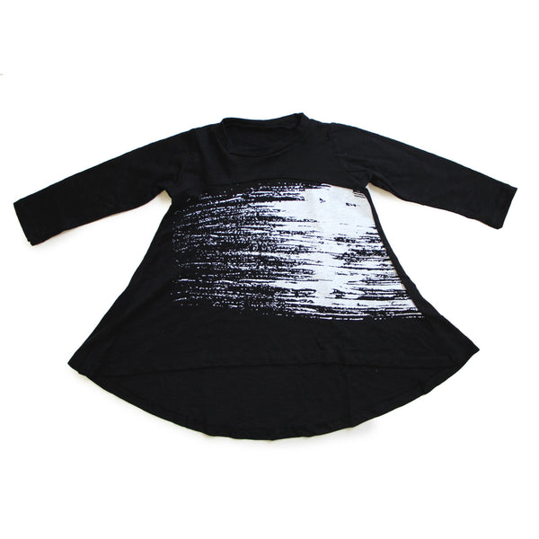 Black twirly Tunic- Dress with brush stroke print